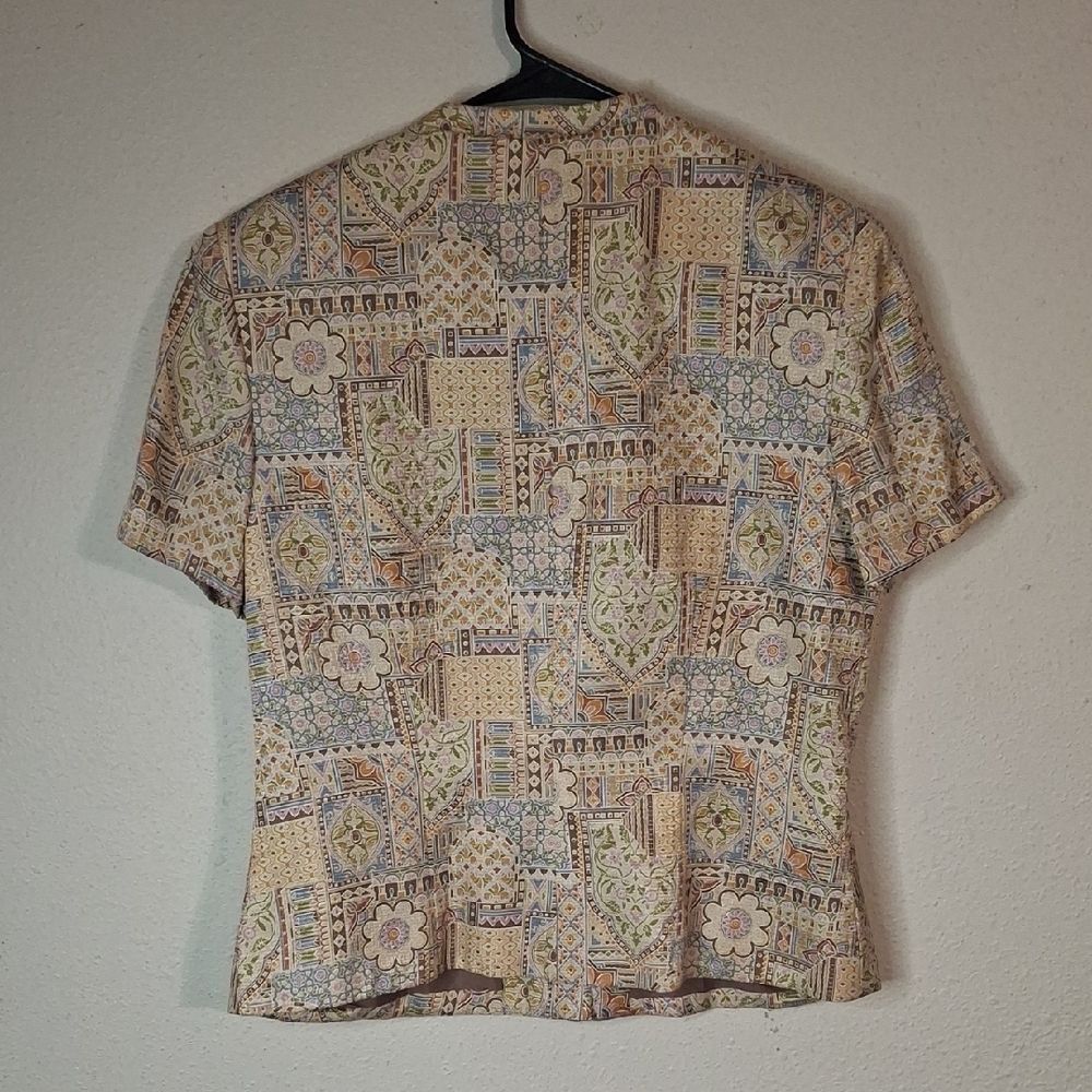 Adrianna Papell 100% Silk Multicolor Patterned Button Down Shirt size 10 - Picture 3 of 5